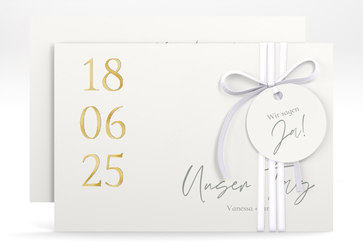 Save the Date-Karte Day A6 Karte quer weiss gold mit Datum im minimalistischen Design