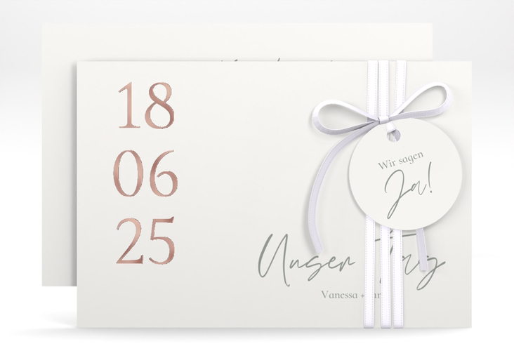 Save the Date-Karte Day A6 Karte quer weiss rosegold mit Datum im minimalistischen Design