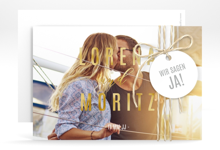 Save the Date-Karte Memory A6 Karte quer weiss gold