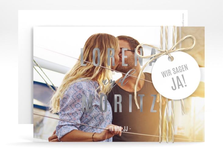 Save the Date-Karte Memory A6 Karte quer weiss silber