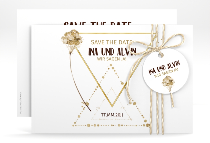Save the Date-Karte Triangle A6 Karte quer weiss gold