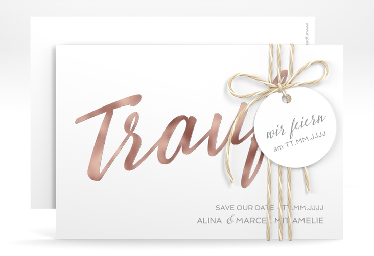 Save the Date-Karte Traufe A6 Karte quer weiss rosegold