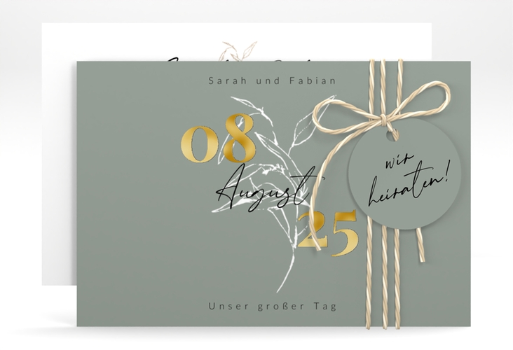 Save the Date-Karte Seed A6 Karte quer gruen gold