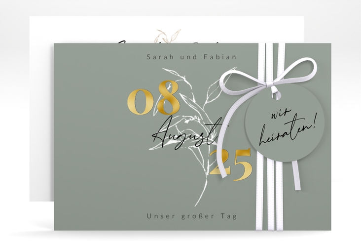 Save the Date-Karte Seed A6 Karte quer gruen gold