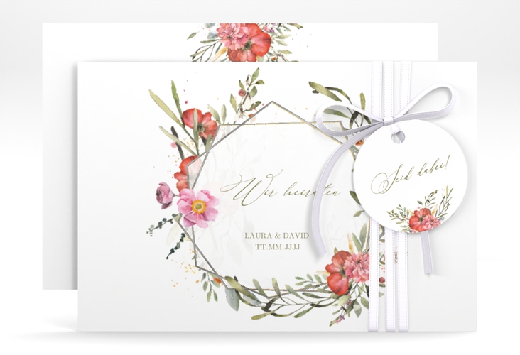 Save the Date-Karte Sommergarten A6 Karte quer weiss silber