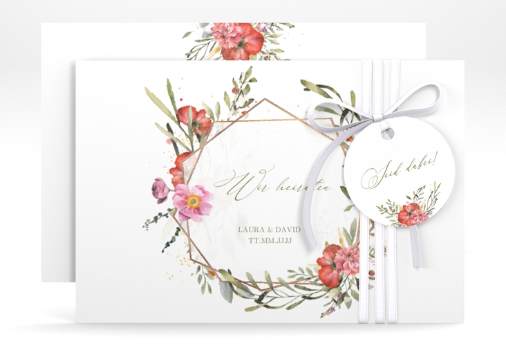 Save the Date-Karte Sommergarten A6 Karte quer weiss rosegold