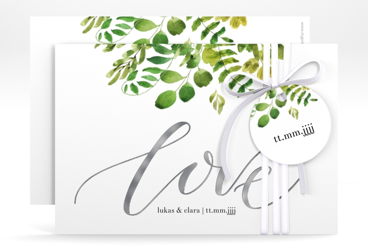 Save the Date-Karte Botany A6 Karte quer weiss silber