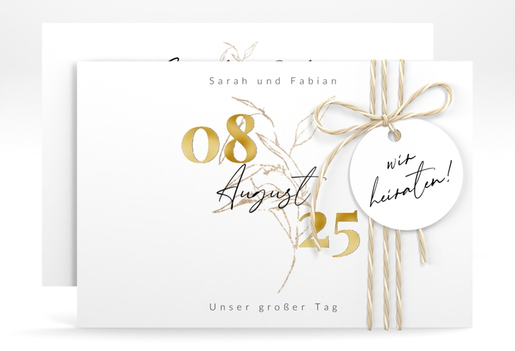 Save the Date-Karte Seed A6 Karte quer weiss gold