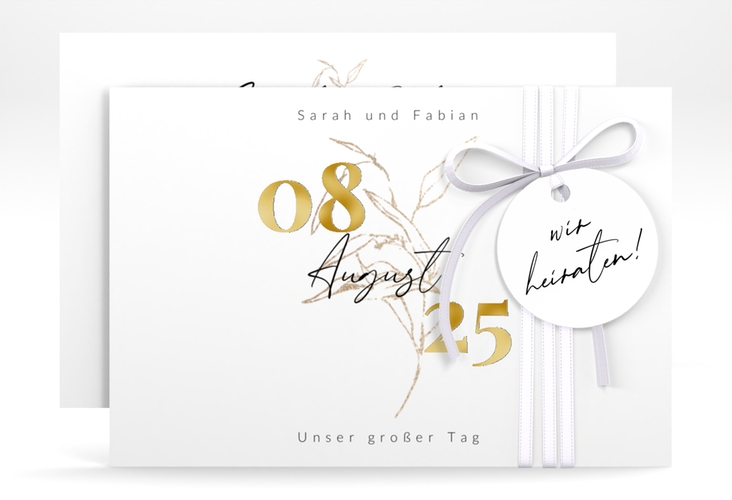 Save the Date-Karte Seed A6 Karte quer weiss gold