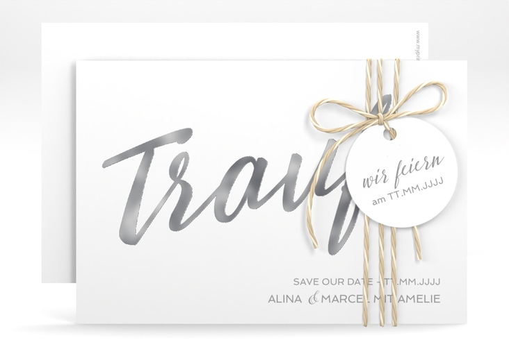 Save the Date-Karte Traufe A6 Karte quer weiss silber