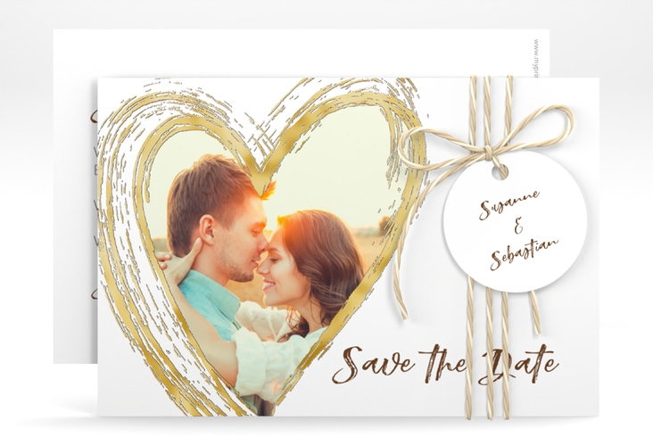 Save the Date-Karte Liebe A6 Karte quer braun gold