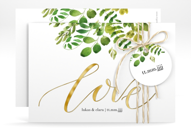 Save the Date-Karte Botany A6 Karte quer weiss gold