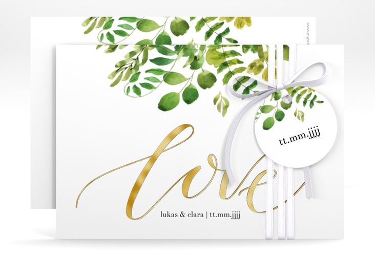 Save the Date-Karte Botany A6 Karte quer weiss gold