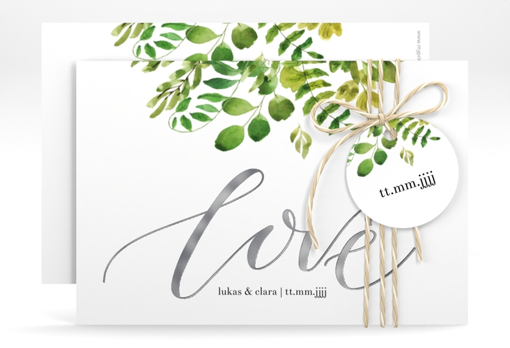 Save the Date-Karte Botany A6 Karte quer weiss silber