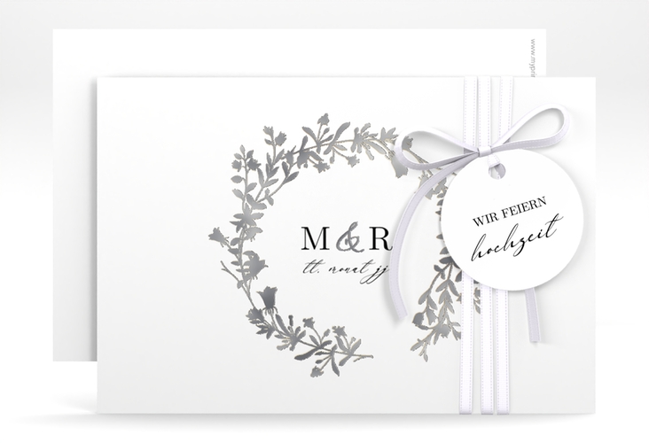 Save the Date-Karte Filigree A6 Karte quer weiss silber