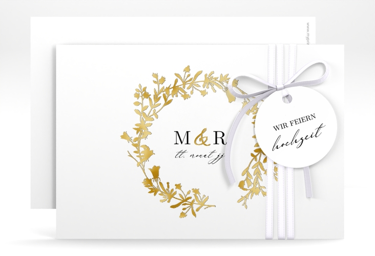 Save the Date-Karte Filigree A6 Karte quer weiss gold