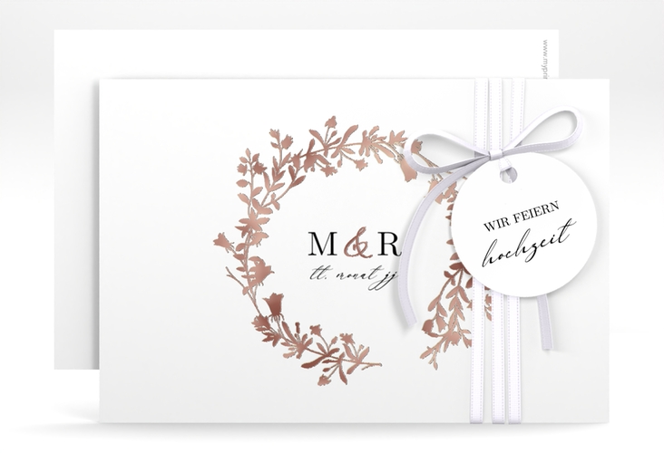 Save the Date-Karte Filigree A6 Karte quer weiss rosegold