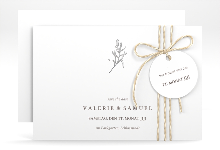 Save the Date-Karte Ivy A6 Karte quer weiss silber minimalistisch mit kleiner botanischer Illustration