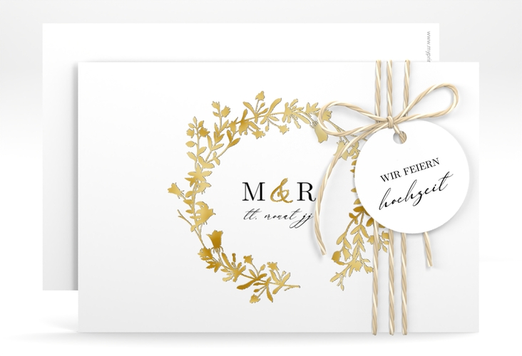 Save the Date-Karte Filigree A6 Karte quer weiss gold