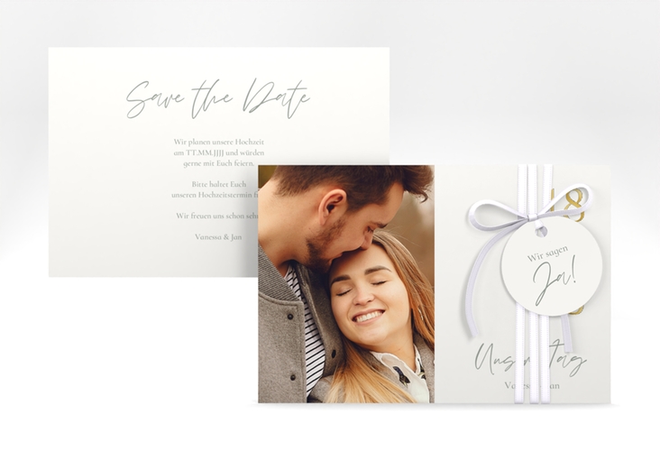 Save the Date-Karte Day A6 Karte quer weiss gold mit Datum im minimalistischen Design