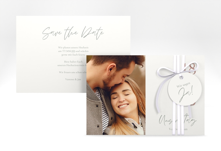 Save the Date-Karte Day A6 Karte quer weiss rosegold mit Datum im minimalistischen Design