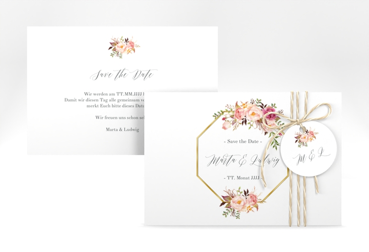 Save the Date-Karte Prachtvoll A6 Karte quer weiss gold