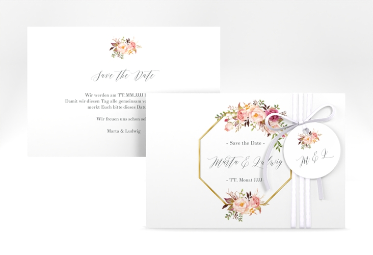 Save the Date-Karte Prachtvoll A6 Karte quer weiss gold