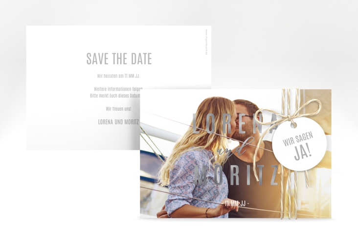 Save the Date-Karte Memory A6 Karte quer weiss silber