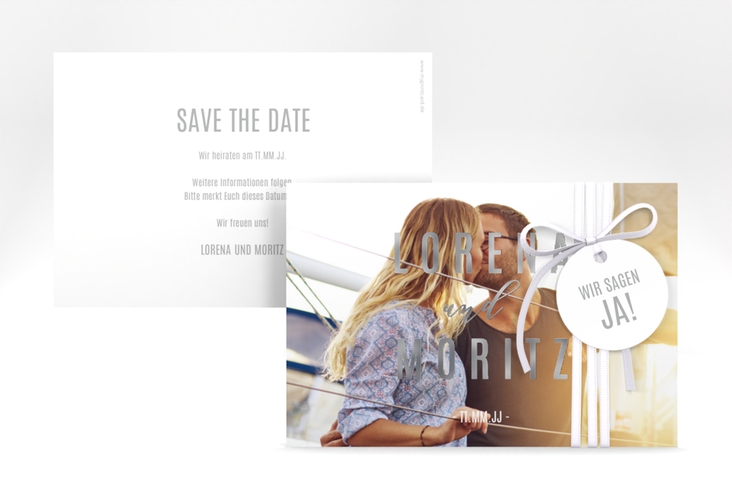 Save the Date-Karte Memory A6 Karte quer weiss silber