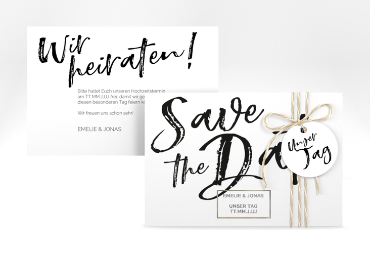 Save the Date-Karte Words A6 Karte quer weiss silber