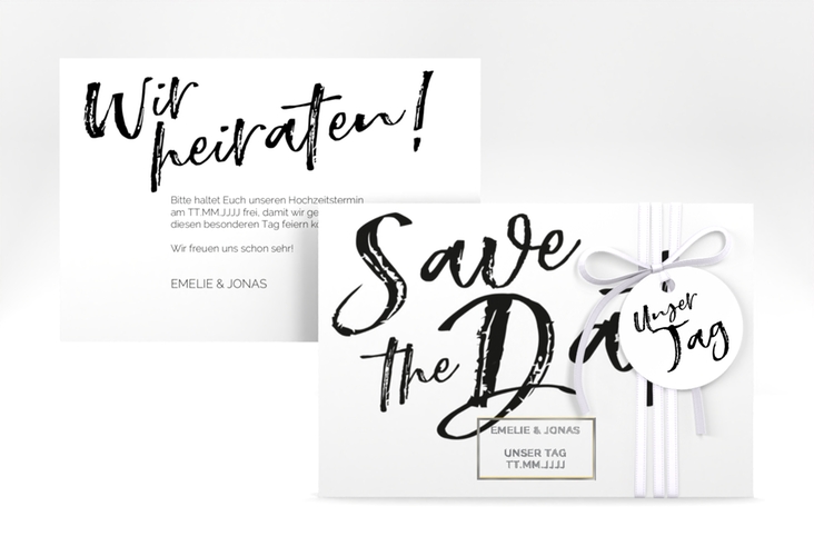 Save the Date-Karte Words A6 Karte quer weiss silber