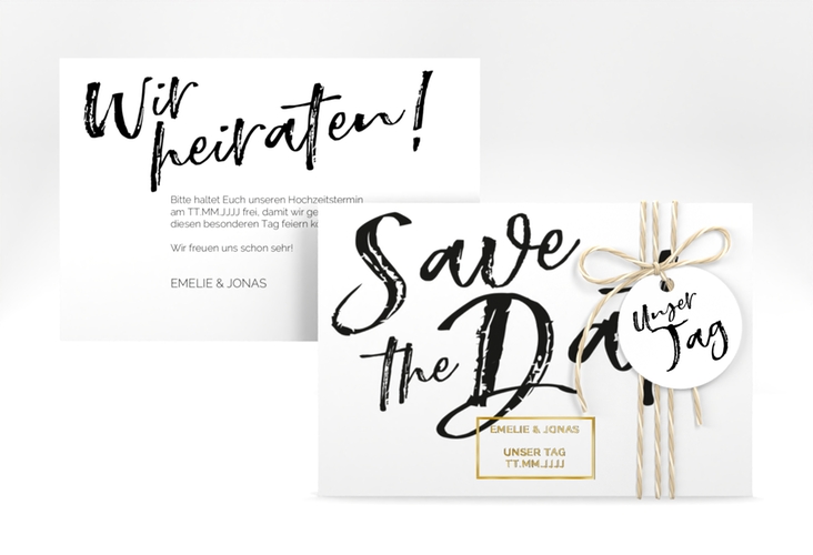Save the Date-Karte Words A6 Karte quer weiss gold