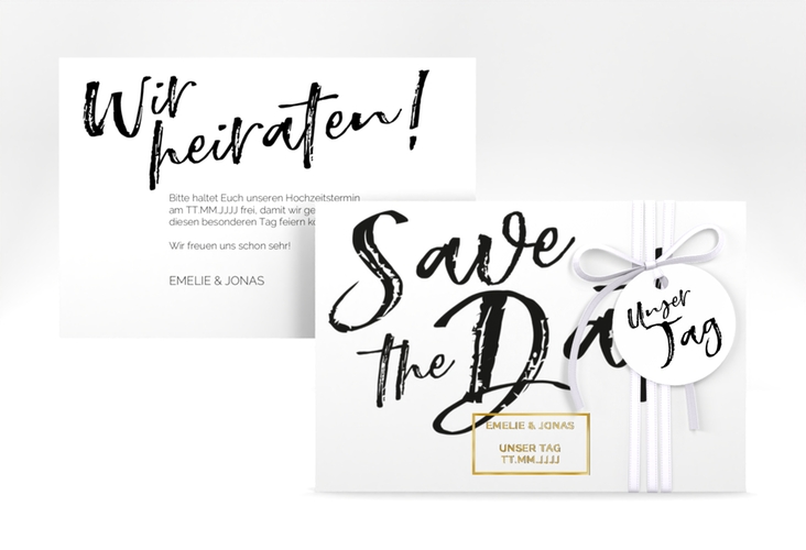 Save the Date-Karte Words A6 Karte quer weiss gold
