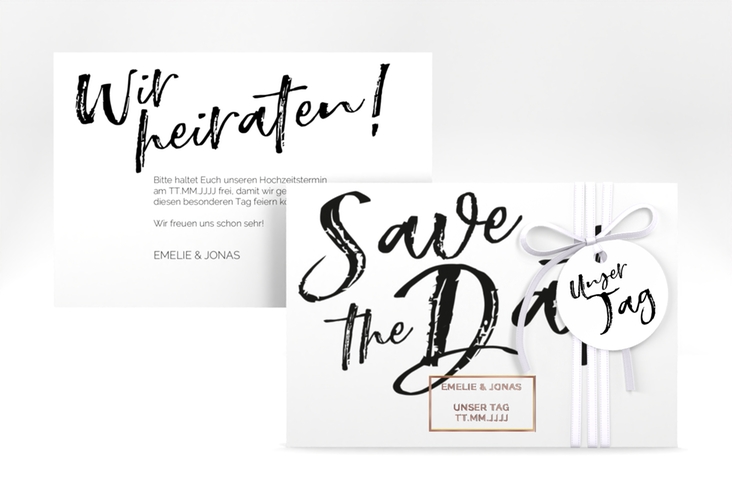 Save the Date-Karte Words A6 Karte quer weiss rosegold
