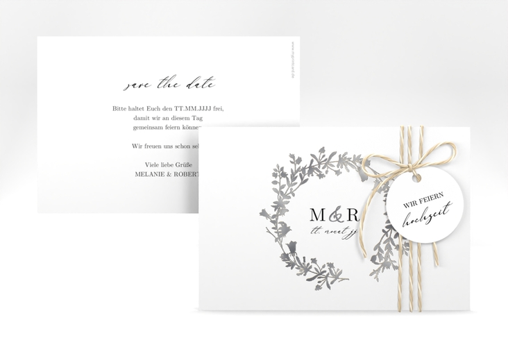 Save the Date-Karte Filigree A6 Karte quer weiss silber