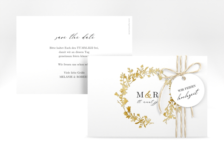Save the Date-Karte Filigree A6 Karte quer weiss gold