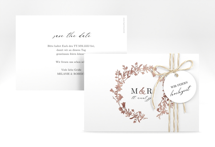 Save the Date-Karte Filigree A6 Karte quer weiss rosegold