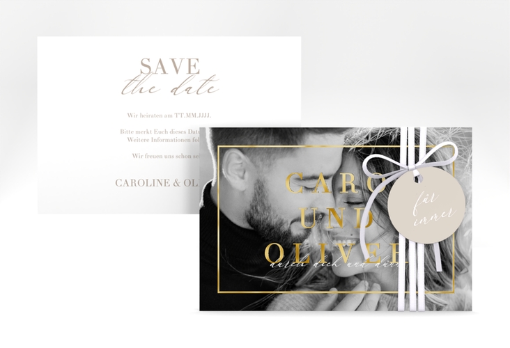 Save the Date-Karte "Moment" DIN A6 quer beige gold