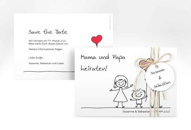 Save the Date-Karte Family A6 Karte quer weiss rosegold