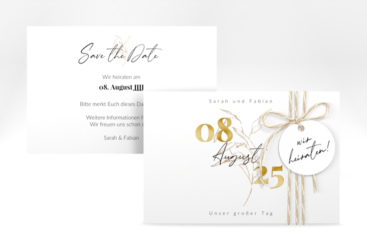 Save the Date-Karte Seed A6 Karte quer weiss gold