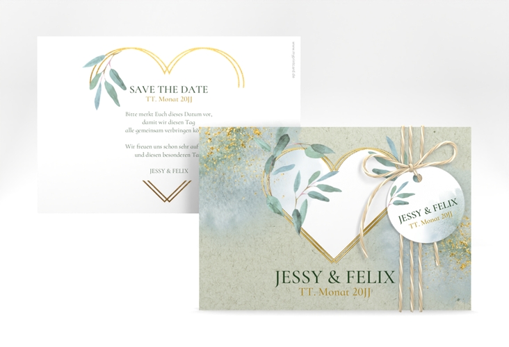 Save the Date-Karte Amore A6 Karte quer gruen gold
