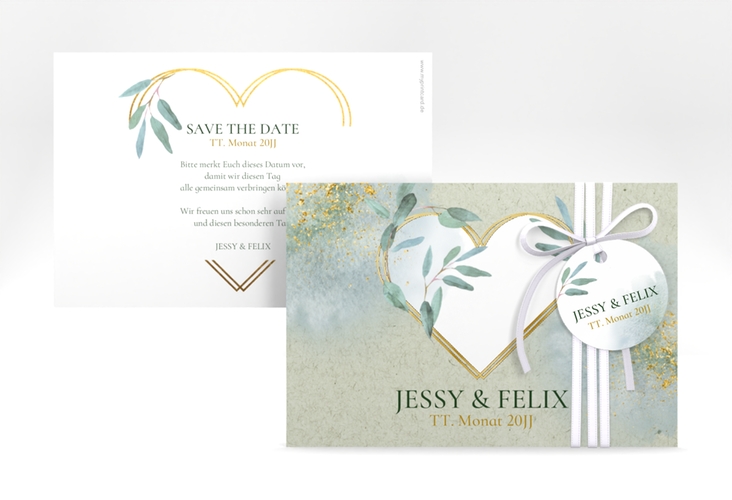 Save the Date-Karte Amore A6 Karte quer gruen gold