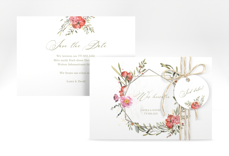 Save the Date-Karte Sommergarten A6 Karte quer weiss silber