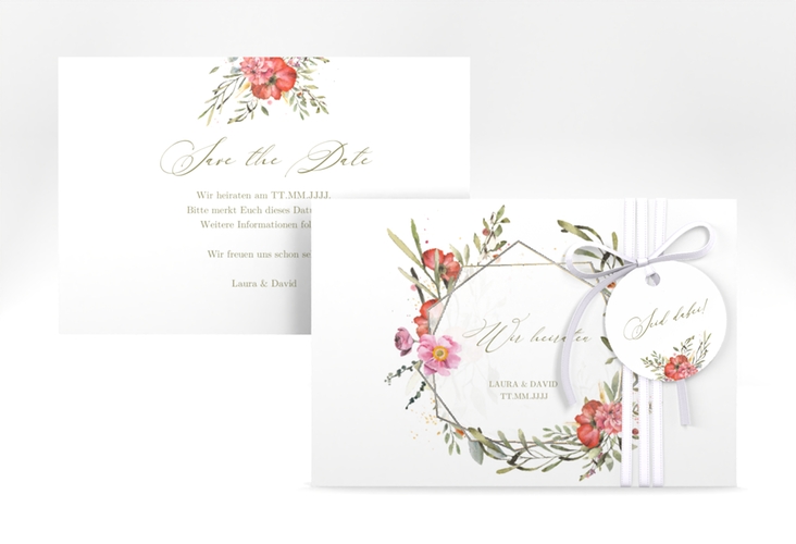 Save the Date-Karte Sommergarten A6 Karte quer weiss silber