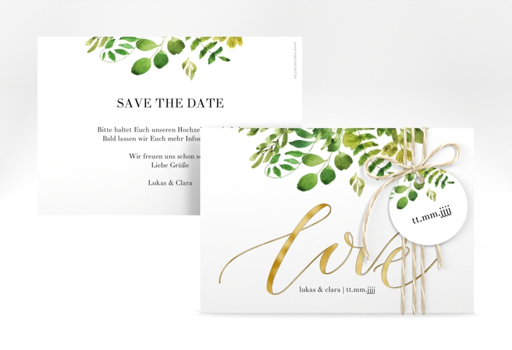 Save the Date-Karte Botany A6 Karte quer weiss gold