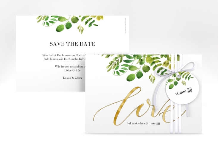 Save the Date-Karte Botany A6 Karte quer weiss gold