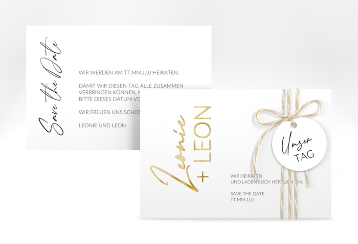 Save the Date-Karte Your Name A6 Karte quer weiss gold