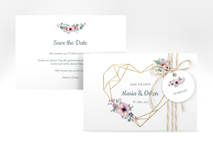 Save the Date-Karte Herzgold A6 Karte quer weiss gold