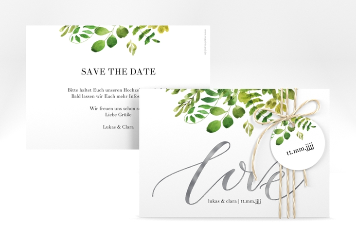Save the Date-Karte Botany A6 Karte quer weiss silber