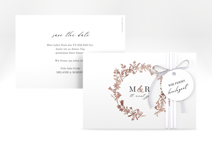 Save the Date-Karte Filigree A6 Karte quer weiss rosegold